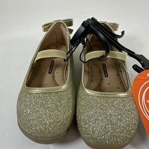 Girls Size 7 Wonder Nation Gold Glitter Shoes Flat Ballet Dance Wedding New